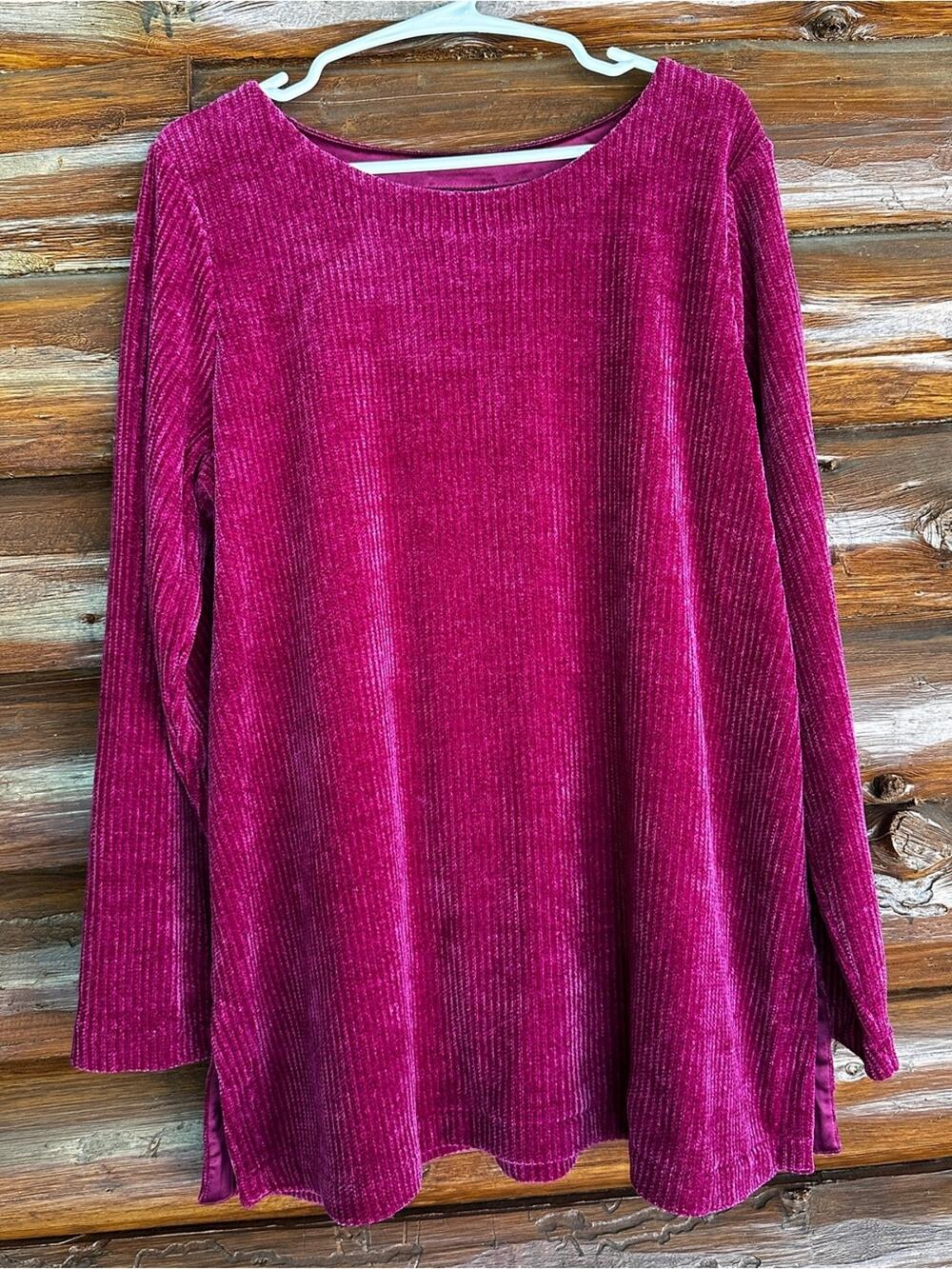 J. Jill Ribbed Velvet Scoop Neck Tunic in Berry Pink